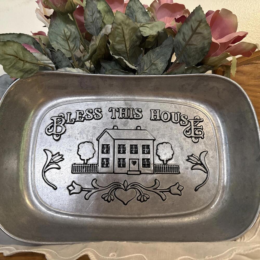 Wilton Pewter Bless This House Bread Platter Serving Tray USA 10.75” Cottage